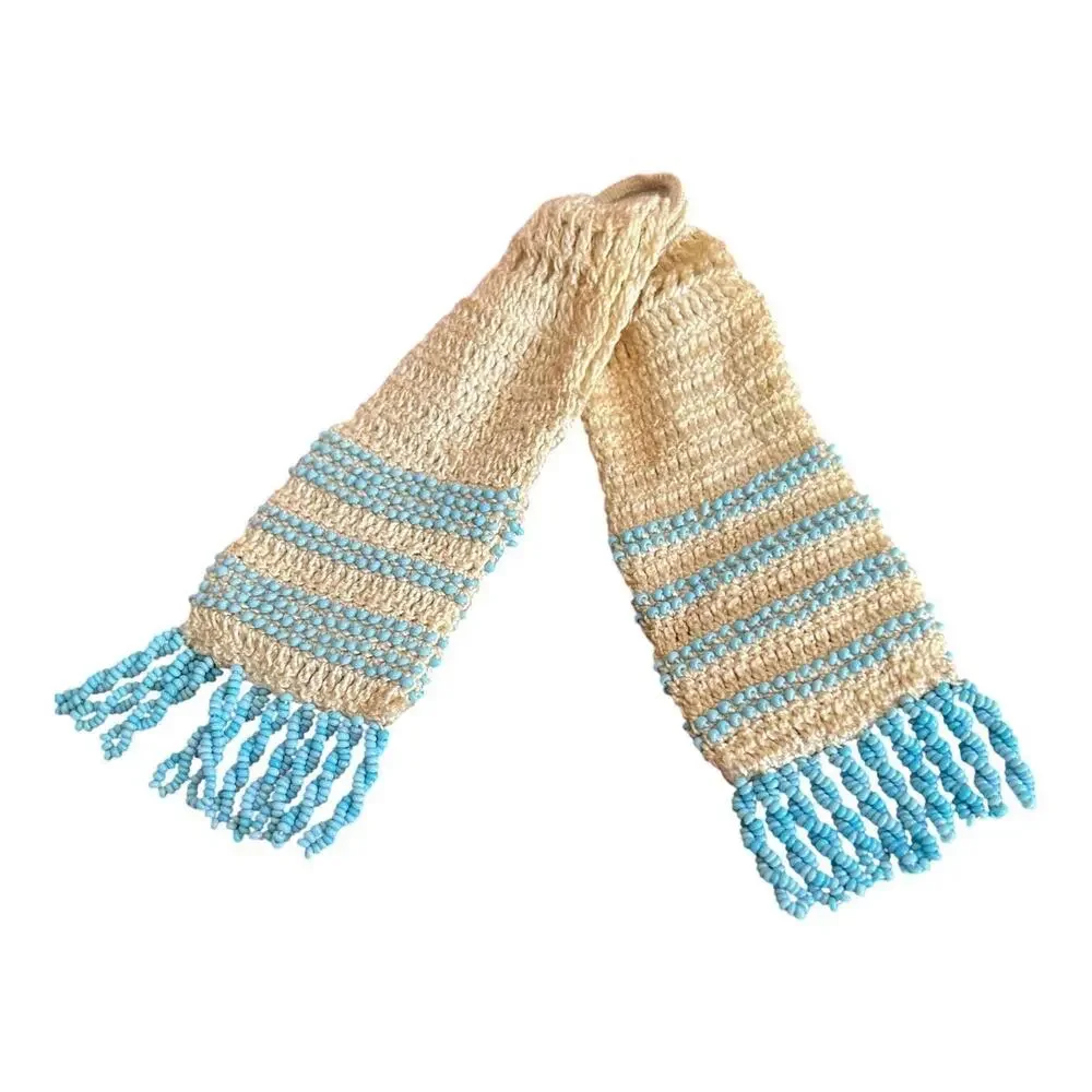 Victorian Edwardian Beaded Crochet Miser’s Purse with Blue Bead Fringe